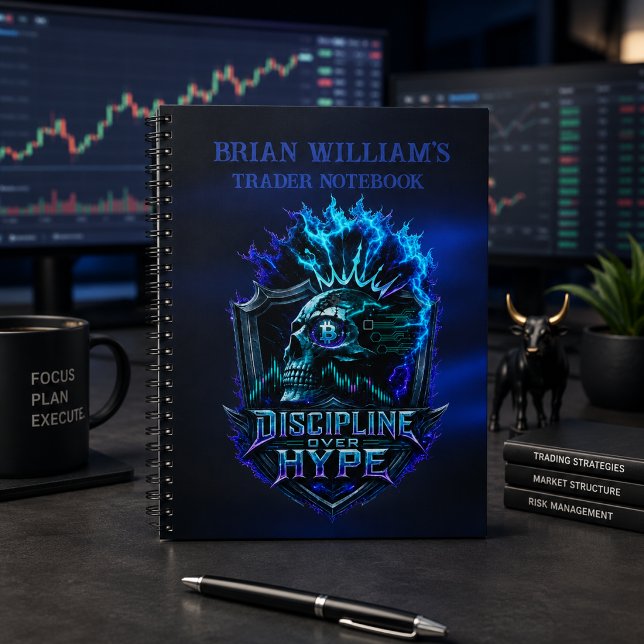 Disciplin framför hype blå glöd Bitcoin krypto  Anteckningsbok (Product image shown for illustration purposes only.)