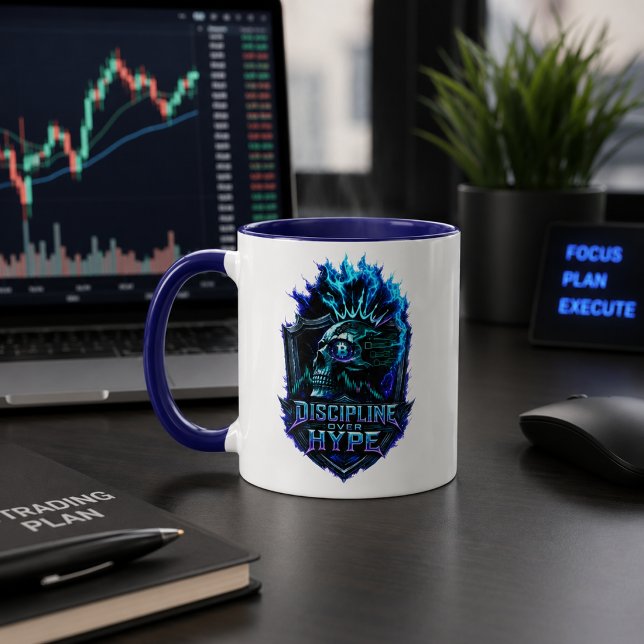 Disciplin framför hype Blå glöd Bitcoin Krypto  Mugg (Product image shown for illustration purposes only.)