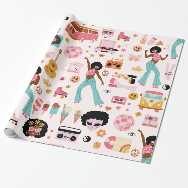 Disco 1970s afrikansk flickutlänning presentpapper (Utrullad)