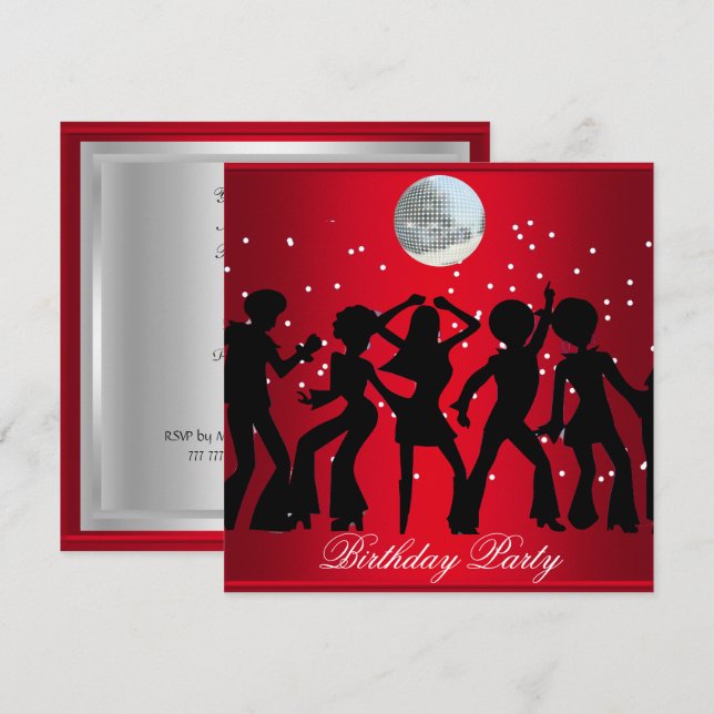 Disco 70-års födelsedagsinbjudan Röd Inbjudningar (Fram/baksida)