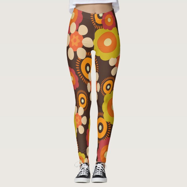 Disco 70s 60s Retro Flowers Pop Culture Leggings (Framsida)