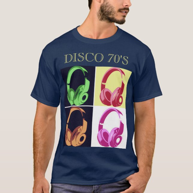 Disco 70's Blue Pop Art Music Entertainment Retro T Shirt (Framsida)