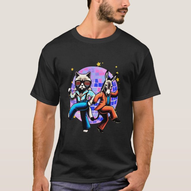 Disco Åsna Dansar Disco Katt Roliga Djurföreningar T Shirt (Framsida)