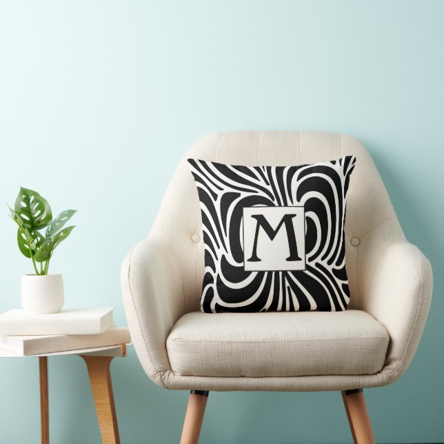 Disco Avslappnad Black and White Monogram Pillow Kudde (Stol)