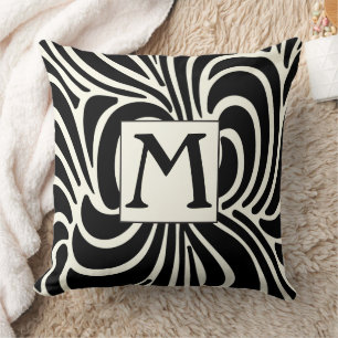 Disco Avslappnad Black och Ivory Monogram Pillow Kudde