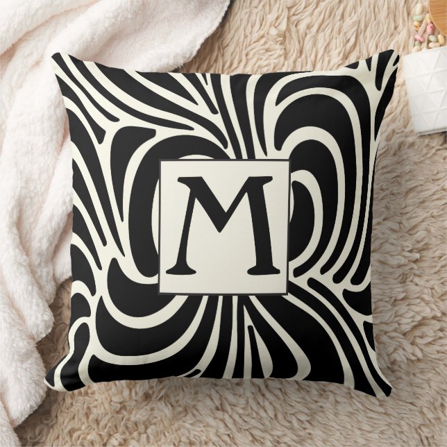 Disco Avslappnad Black och Ivory Monogram Pillow Kudde (Filt)