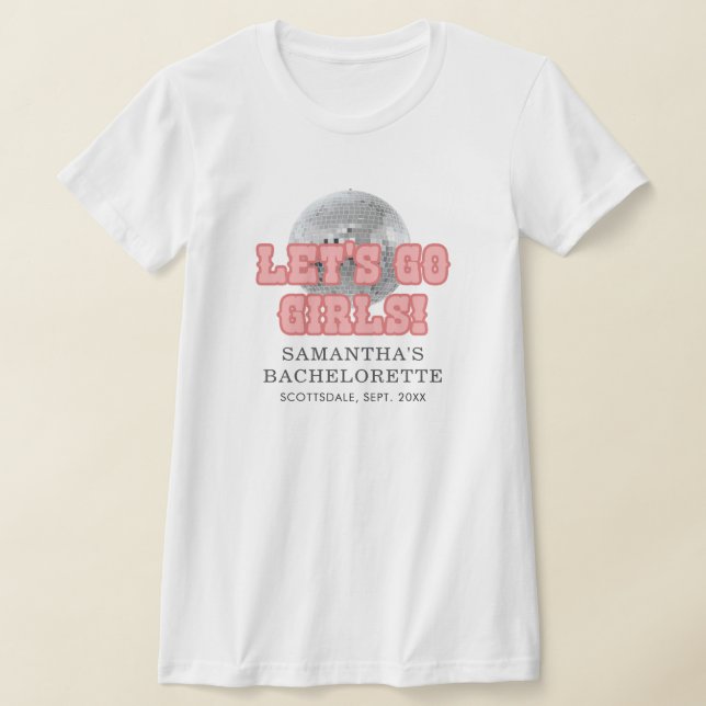 Disco Bachelorette Helg Party Retro 70-talets Rosa T Shirt (Laydown)