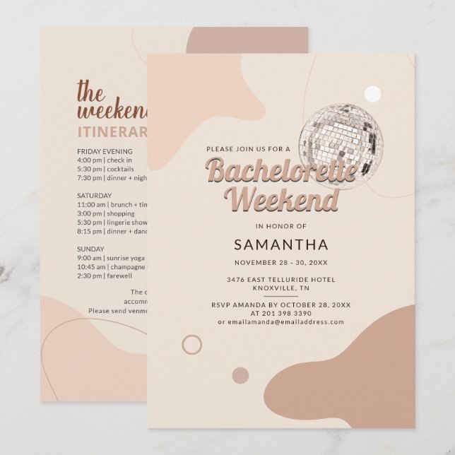 Disco Bachelorette Party Retro Helg Itinerary Inbjudningar (Fram/baksida)