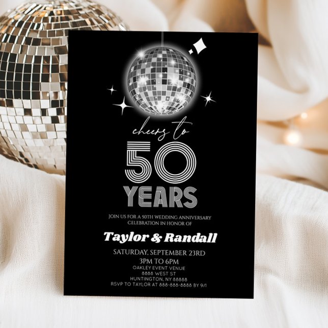 Disco Ball Cheers To 50 Years Wedding Anniversary Inbjudningar (Skapare uppladdad)