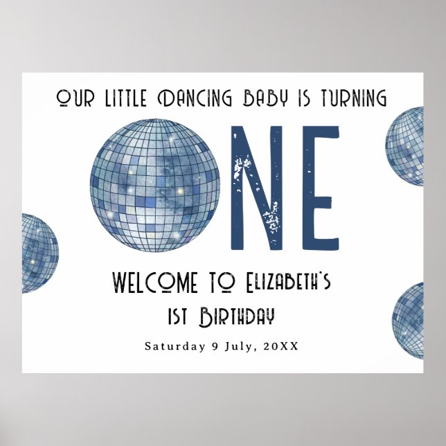 Disco Ball First Year 1st Birthday Party Poster (Framsidan)
