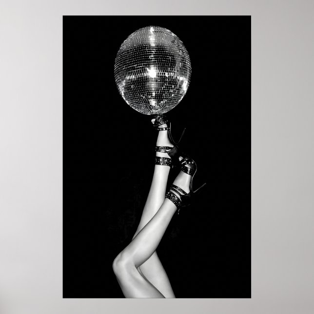 Disco Ball High Heels Print, Black and White Poster (Framsidan)