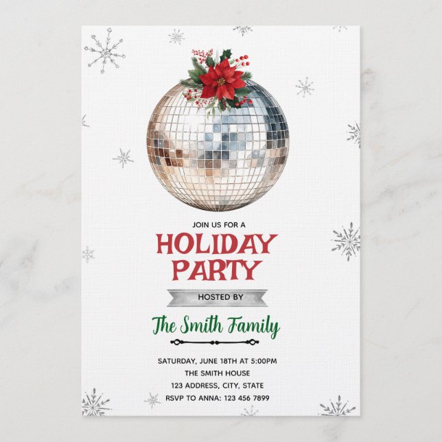 Disco Ball Holiday Party Invitation Inbjudningar (Framsida)