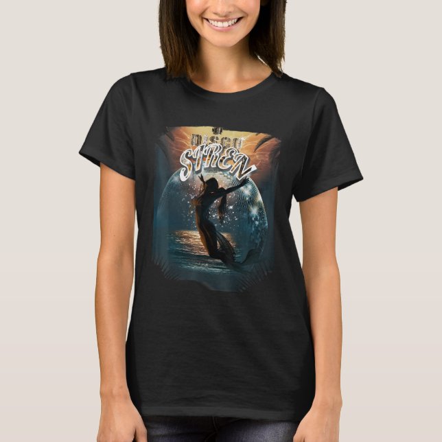 Disco Ball Mermaid Siren Mermaids in Palm Sunset T Shirt (Framsida)