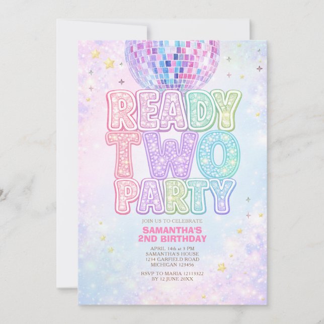 Disco Ball Pastel Rainbow Toddler Birthday Party  Inbjudningar (Framsida)