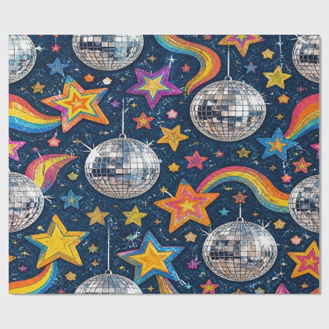 Disco Ball Stars Wrap Presentpapper (Platt)