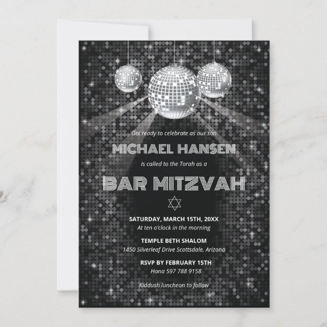 Disco Bar Mitzvah-inbjudan Dansfest Inbjudningar (Framsida)