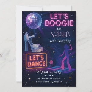 Disco Birthday-inbjudan, Editable Boogie Party Inbjudningar