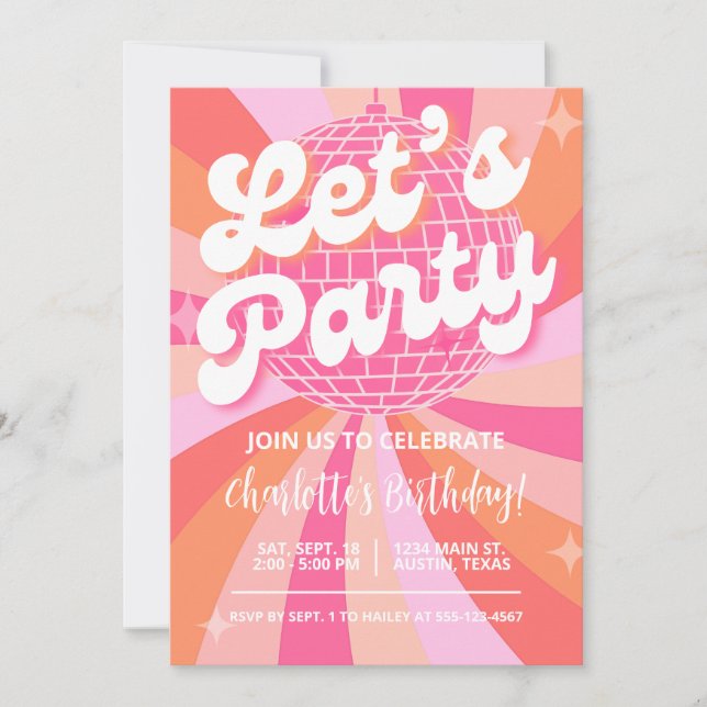 Disco Birthday Inbjudan Girl, Retro Birthday Disco (Framsida)