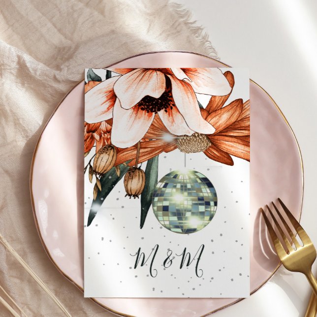 Disco Blommigt Burnt Orange Terracota Bröllop Inbjudningar (Skapare uppladdad)