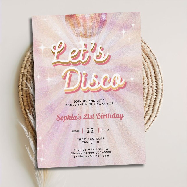 Disco Boll 70-talet Dance Party Retro 21:a födelse Inbjudningar (lets disco 70s dance party 21st birthday invitation girls blush pink vintage retro sparkle glitter)