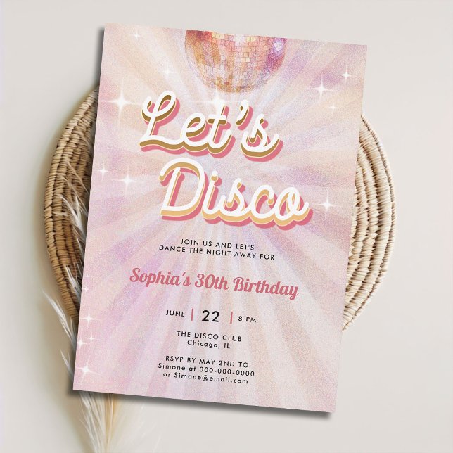 Disco Boll 70-talet Dance Party Retro 30års födels Inbjudningar (groovy disco 70s dance party 30th birthday invitation girls blush pink vintage retro sparkle glitter)