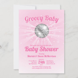 Disco Boll Baby Shower Groovy Rosa Girl Inbjudningar