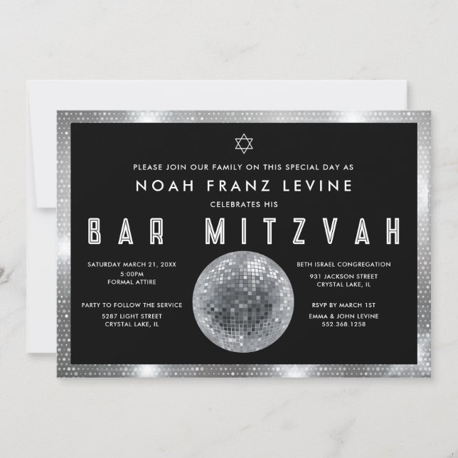 Disco Boll Bar Mitzvah-inbjudan Inbjudningar (Framsida)
