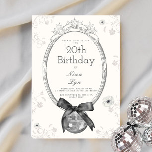 Disco Boll & Black Bow Coquette Birthday Inbjudningar