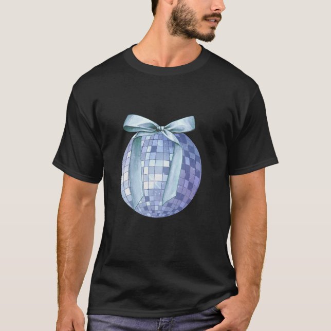 Disco Boll Blue Bow Coquette Girly Aesthetic T Shirt (Framsida)