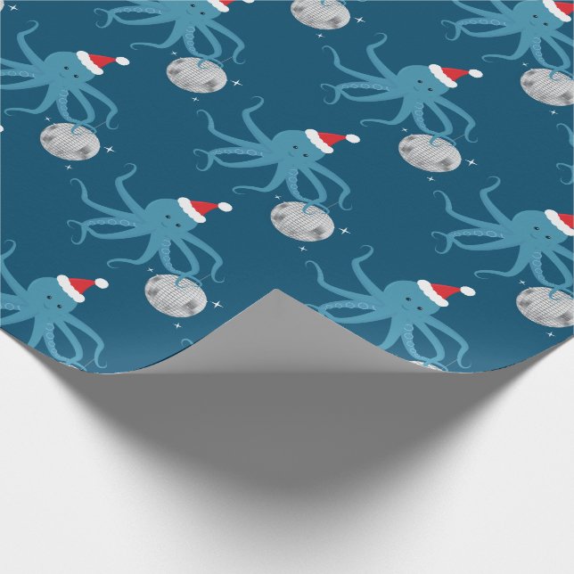 Disco Boll Blue Octopus Santa Hat jul Presentpapper (Hörn)