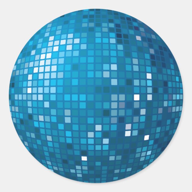 Disco Boll Blue Sticker Runt Klistermärke (Framsida)