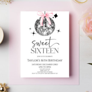 Disco Boll Bow Sweet sixteen 16:e Födelsedagsfeste Inbjudningar