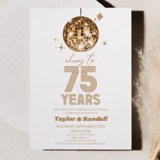 Disco Boll Cheers till 75 år Bröllop-årsdagen Inbjudningar (Skapare uppladdad)