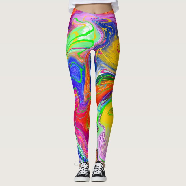 Disco Boll Electrical Marble Fluid Art Leggings (Framsida)