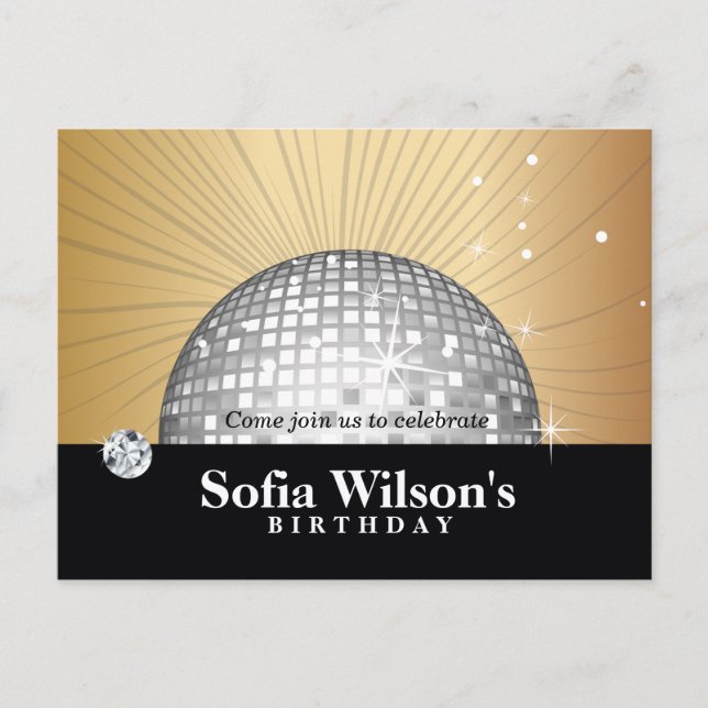 Disco boll födelsedag - vykort (Framsida)