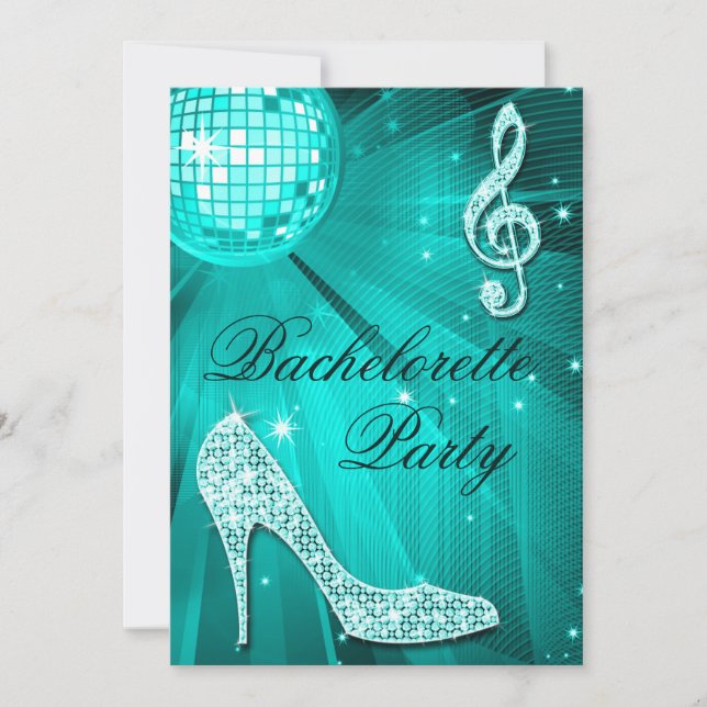 Disco Boll Gnistra Heels Teal Bachelorette Party Inbjudningar (Framsida)