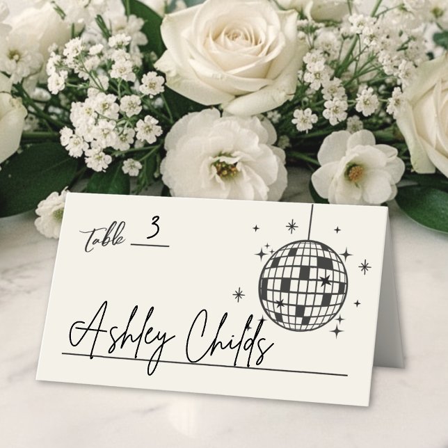 Disco Boll Handritad Bröllop Placeringskort (Disco Ball Hand Drawn Wedding Place Card )