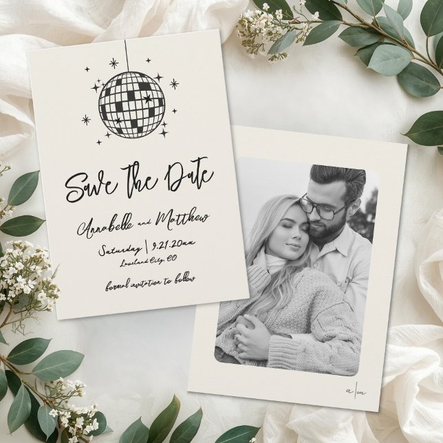 Disco Boll Handritad Foto Bröllop Spara Datumet (Disco Ball Hand Drawn Photo Wedding Save The Date )