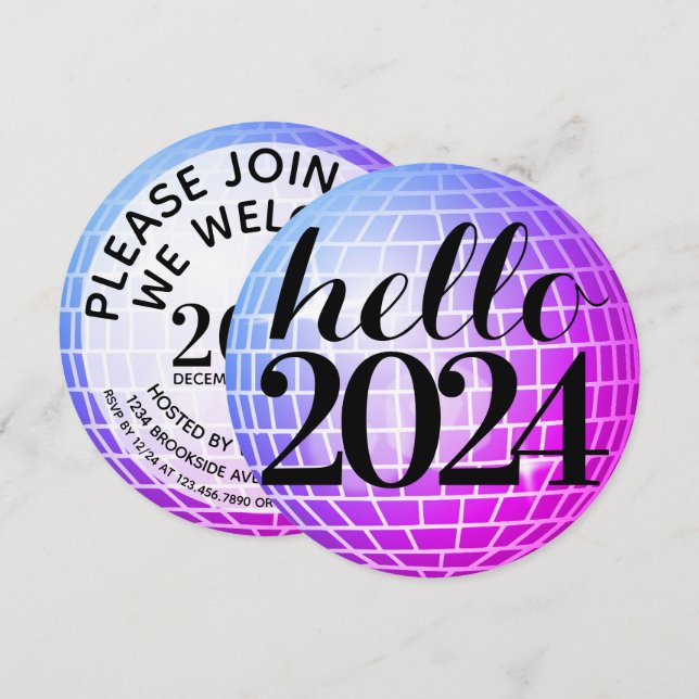 Disco Boll Hej - nytt år Inbjudningar (Fram/baksida)