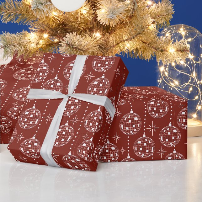 Disco Boll Jul Dekorationer Röd och Vit Presentpapper (Helgdagar)