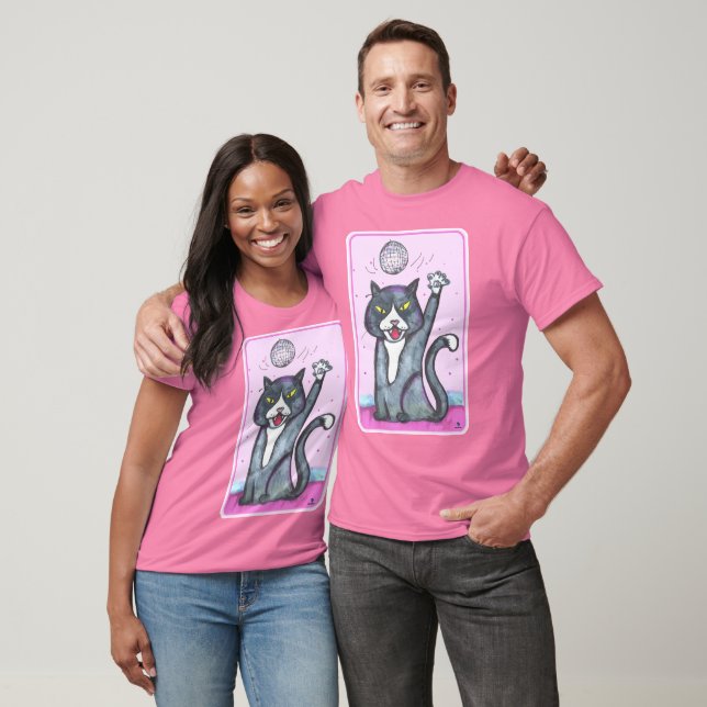 Disco Boll Katt Tecknad Rolig Konst T Shirt (Unisex)