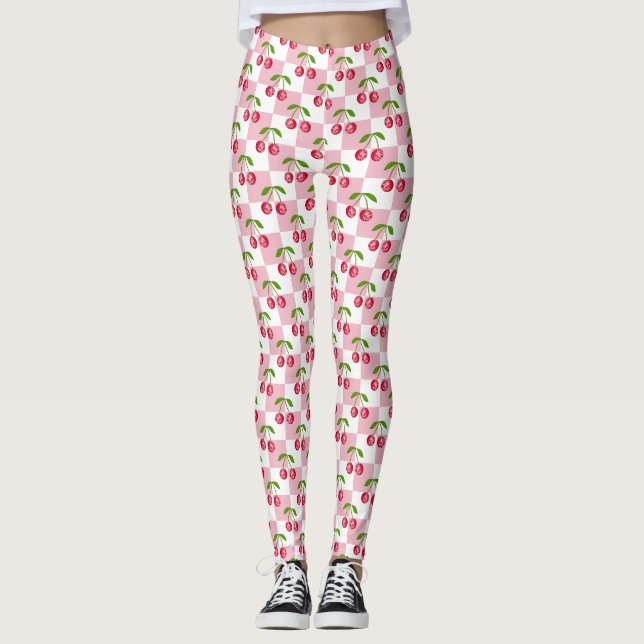 Disco Boll Körsbär Rutigt Mönster Leggings (Framsida)