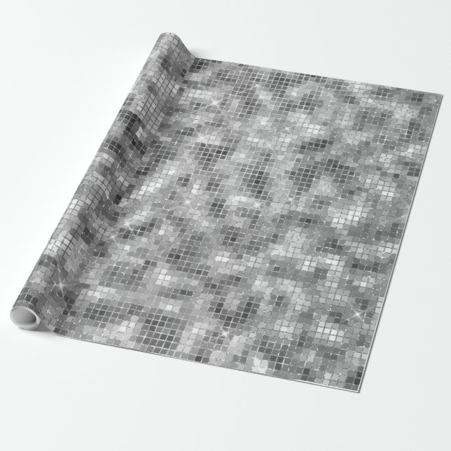 Disco boll ljus silver look inslagspapper presentpapper (Utrullad)