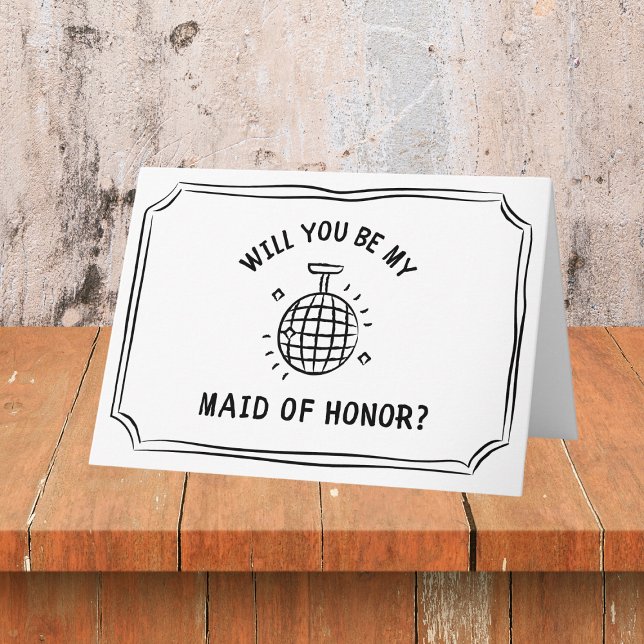 Disco Boll Maid of honor Frieri | Roligt och Trend Kort (Shine bright with this chic disco ball maid of honor proposal card a glitzy way to pop the question.)