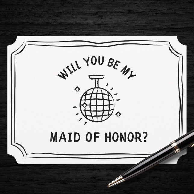 Disco Boll Maid of honor Frieri | Roligt och Trend Kort (Pop the question to your bridal party with a playful, retro-inspired maid of honor proposal card.)