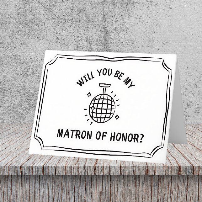 Disco Boll Matron of Honor Frieri | Roligt och Tre Kort (Shine bright with this disco ball matron of honor proposal card! A glitzy way to pop the question.)