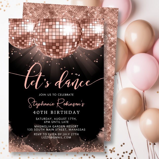 Disco Boll Modern Ro Guld, 40:e födelsedagen Party Inbjudningar (Skapare uppladdad)