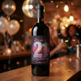 Disco Boll Musikaliska Noter Rosa Lila 21-årsdag Vinflaska Etikett