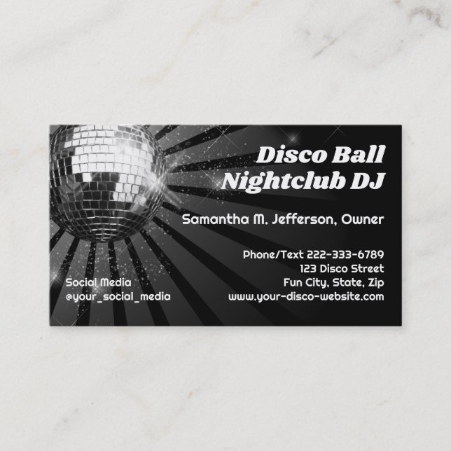 Disco Boll Nattklubb DJ Disc Jockey Dansfest Visitkort (Framsida)