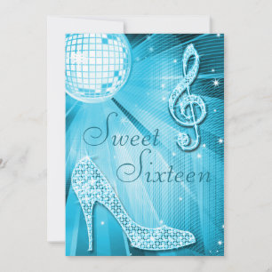 Disco Boll och Gnistra Heels Sweet 16 Light Blue Inbjudningar